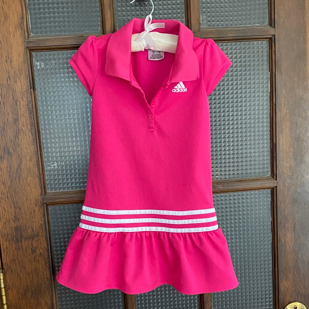adidas Hot Pink Polo Dress with White Stripe Accents